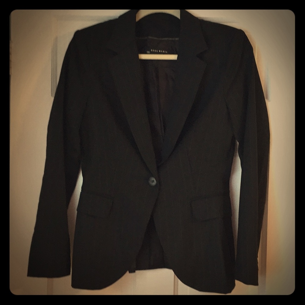 Navy Blue Pinstripe Blazer from Zara